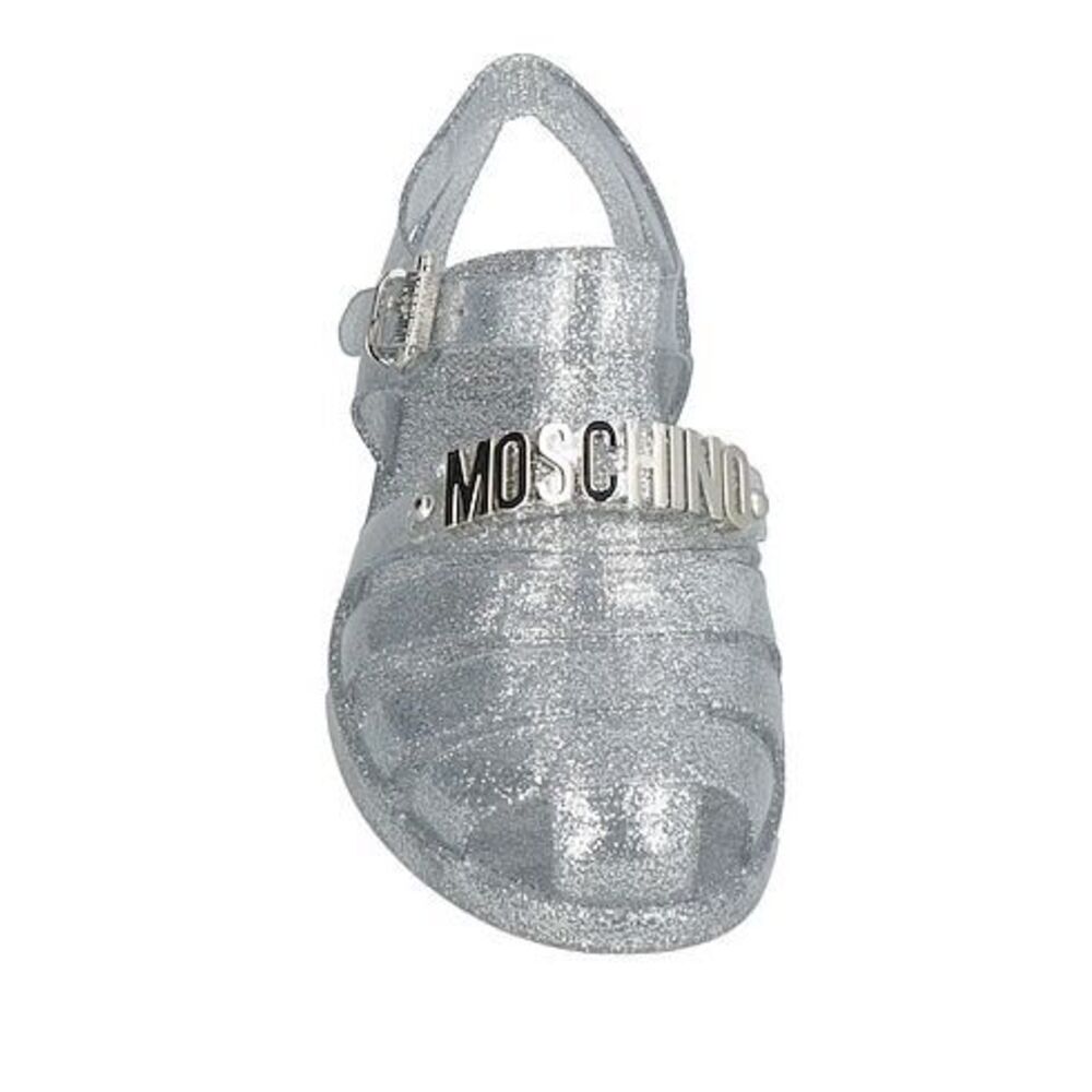 NWT Moschino Couture Silver Glitter Jelly Logo Sandals EU 36 US 6 PVC Box & Dust
